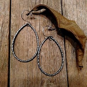 Hammered silver 2" teardrop hoops